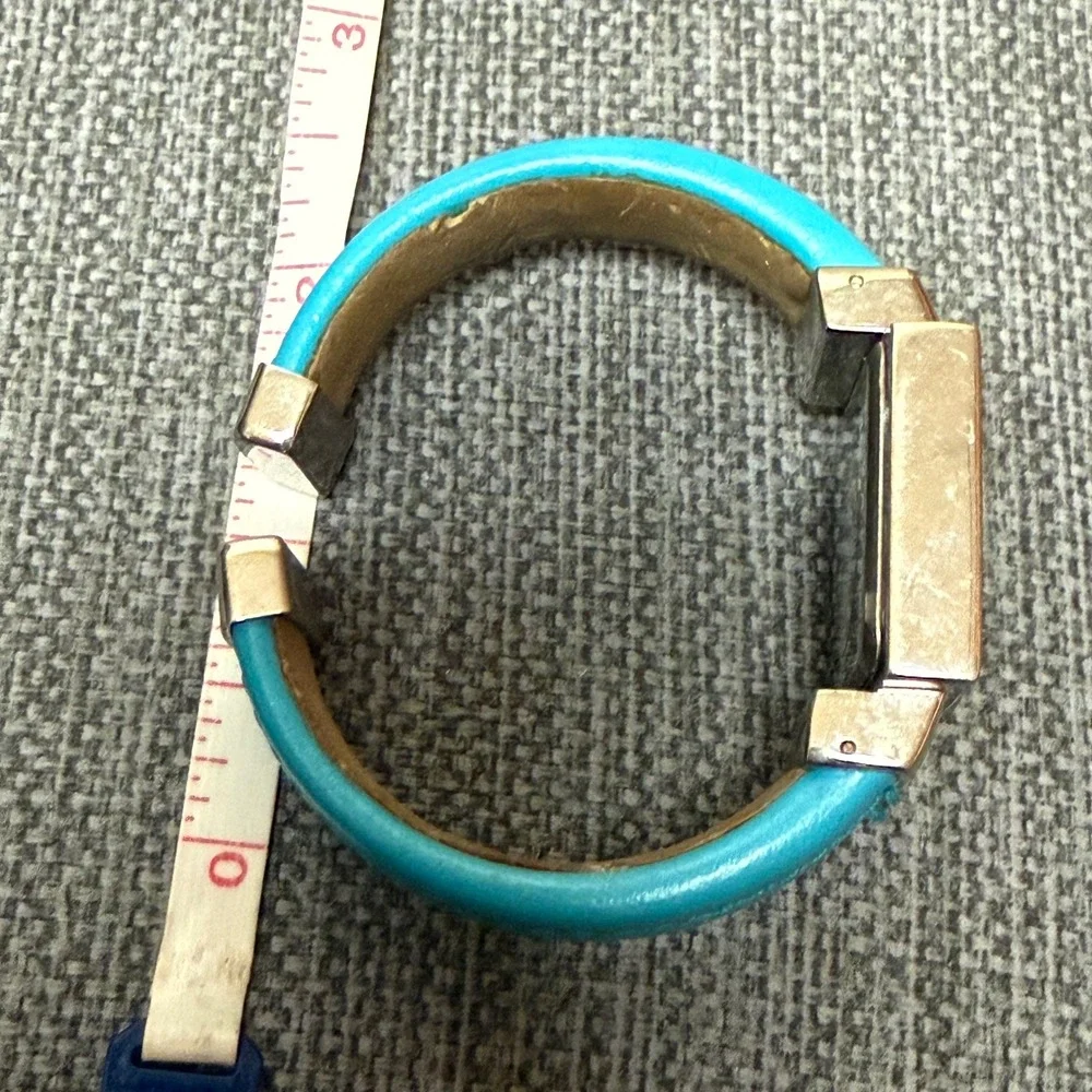 Geneva Quartz Watch Square Turquoise Blue Dial Silver Tone Cuff Bangle Works